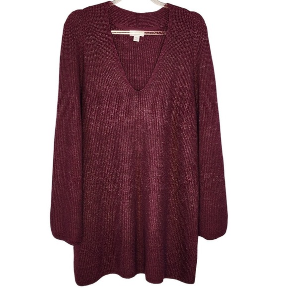 Quick Silver Sweaters - Pure Jill Cranberry Sweater Dress M Long Sleeve V Neck Casual Oversize Comfort